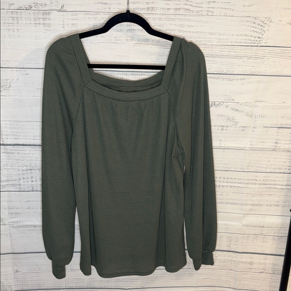 NWOT Olive Green Long Sleeve Square Neck Top